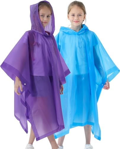 Image of Rain Poncho for Kids(2 Pack) Waterproof Reusable EVA Raincoat One Size Rain Jackets for Children,Boys and Girls