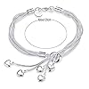 Harlorki Simple 925 Silver Plated Chain 5 Small Love Heart Pendents Charm Wrist Chain Bracelet Bangle Fashion Costume Jewelry for Women Lady Girl