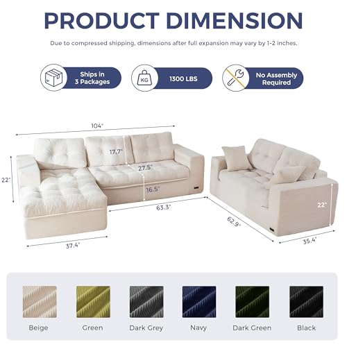 Image of MAXYOYO Modular Sectional Sofa with Ottoman and Loveseat, Cloud Boneless Couch with Layered Cushion, Flexible Module Combination Sofa for Living Room, No Assembly Required,Beige