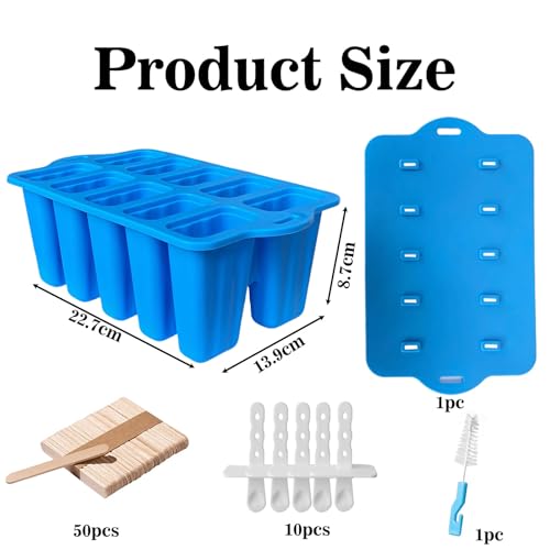Stampi per Ghiaccioli, Forme per Ghiaccioli con 10 Cavità Facili da Staccare, Manico con Bordo per una Facile Presa, Senza BPA (BLU) - immagine 5