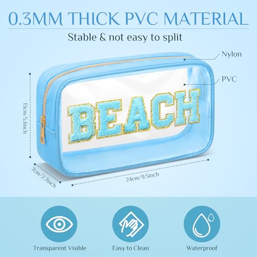 Cunno 12 Pcs Preppy Clear Cosmetic Bags Bulk Appreciation Gifts DIY Chenille Letter Makeup Pouch Transparent Beach Zipper Pouches PVC Travel Toiletry Organizer for Women2