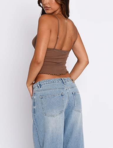 Y2K Sexy Cami Top Spaghetti Strap Lace Trim Sheer Mesh See Through Sleeveless Crop Tops Going Out Tank T Shirt (White Ruched, M) #TOP1