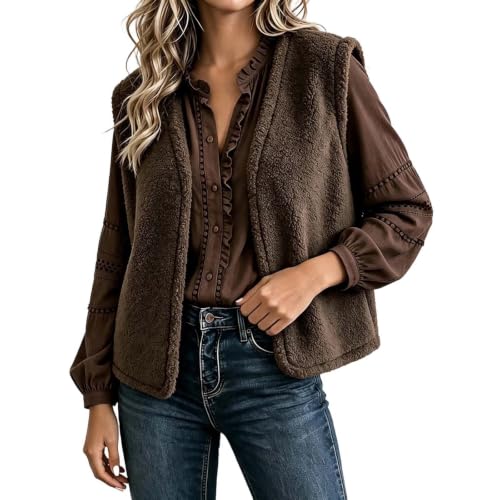 Womens Sherpa Fleece Vest Open Front Short Boxy Casual Winter Layering Top - image 1