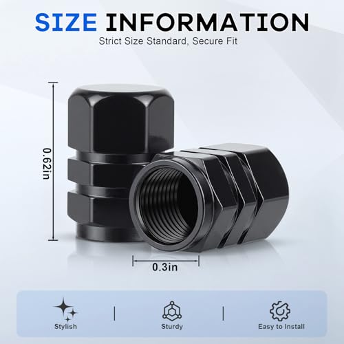 Image of JUSTTOP Car Tire Valve Stem Caps, 12pcs Air Caps Cover, Universal for Cars, SUVs, Bike, Trucks and Motorcycles-Black