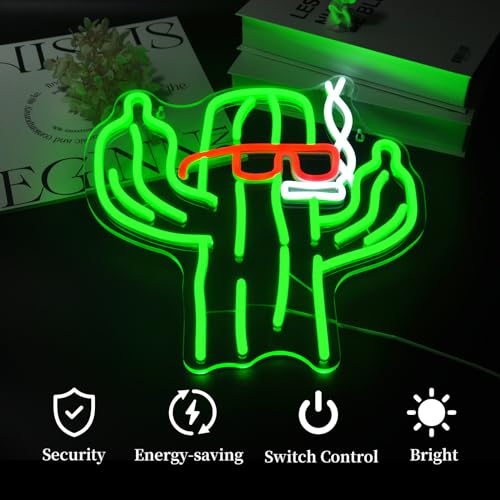 Image of Cactus Neon Sign Led Neon Lights Neon Signs for Wall Decor Light Up Sign for Birthday Party Club Gift