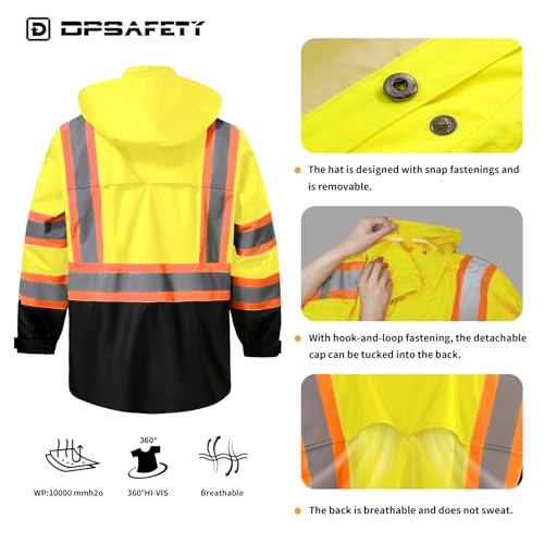 Image of Reflective Rain jackets for men waterproof,Hi Vis Safety Coat With Reflective Strips,High Visibility Class 3 Rain jackets With 2 large pockets,Zipper,Lime,2XL /3XL