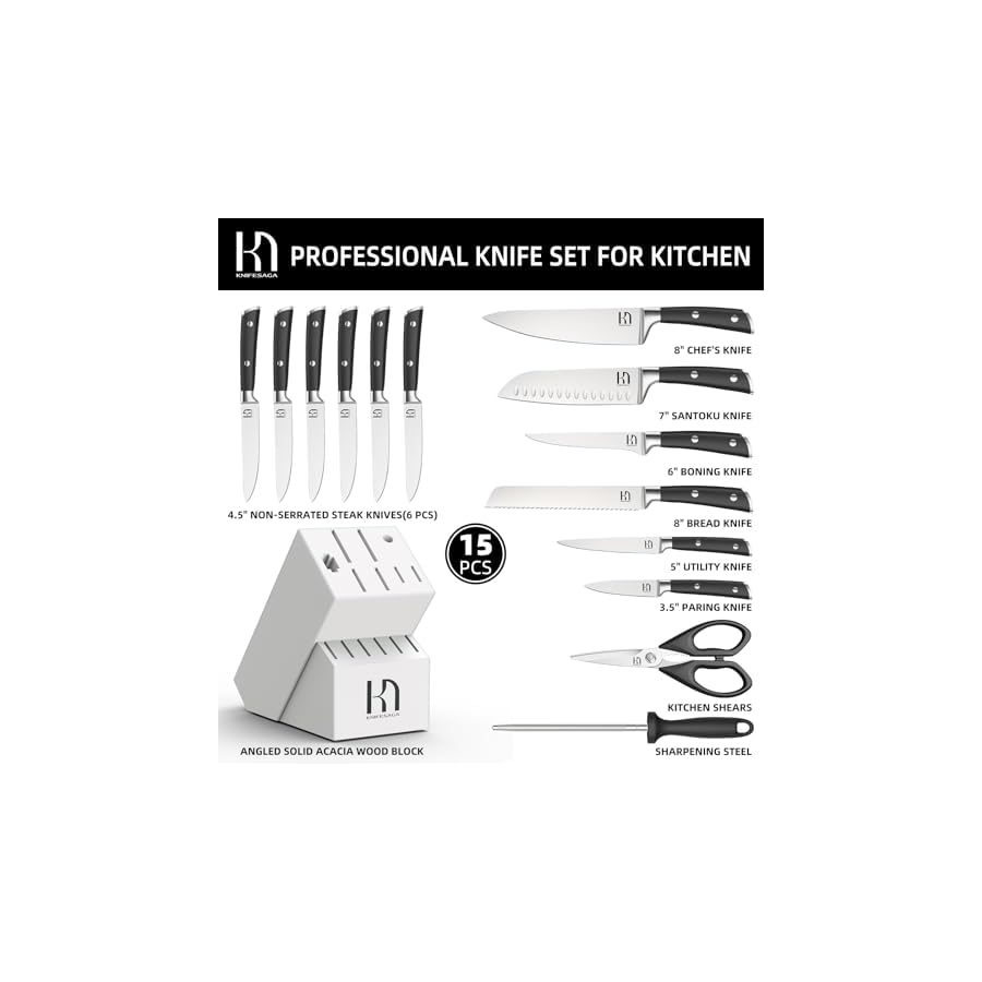 Kitchen-Knife-Set-15-Pcs-Knife-Block-Set-Japanese-Knife-Sets-for-Kitchen-with-Block-and-Sharpener-Razor-Sharp-Premium-Knives-Sets-High-Carbon-Stainless-Steel-White KnifeSaga Kitchen Knife Set, 15 Pcs Knife Block Set, Japanese Knife Sets for Kitchen with Block and Sharpener, Razor-Sharp Premium Knives Sets High Carbon Stainless Steel, White