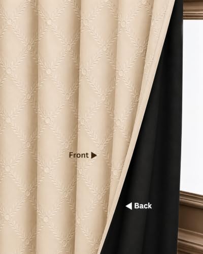 Image of LINENWALAS 100% True Blackout Window Curtains 5 Feet Set of 2 | Embossed Moonlight Design |Room Darkening Curtain | Thermal Insulated Curtains for Living Room, Bedroom (129 x 152 cm, Beige)
