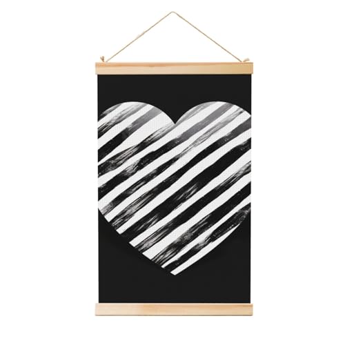 Affiches murales bois pour habiller un mur vide peinture cœur noir et blanc salon