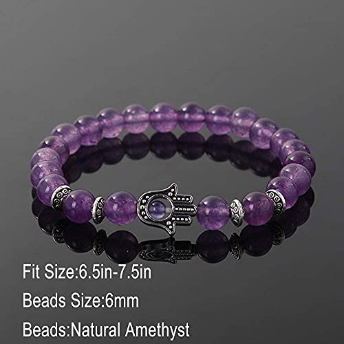 Kikila 2Pcs Set Handmade Elastic 6Mm Beads Hamsa Bracelet Natural Stone Evil Eye Hamsa Fatima Hand Charm Beaded Couples Bracelets Kabbalah Bracelet #TOP1
