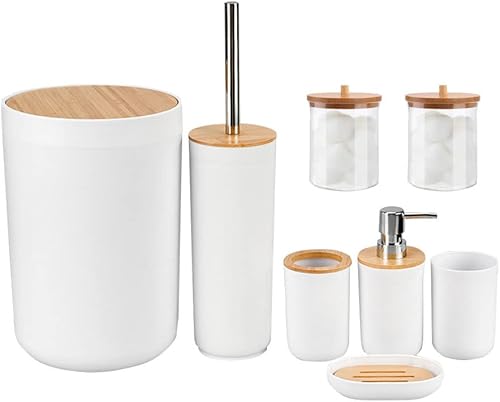 Miniatura 1 de Juego de 8 accesorios de baño, juego de 8 piezas de plástico para regalo, soporte para cepillo de dientes, taza para cepillo de dientes, dispensador