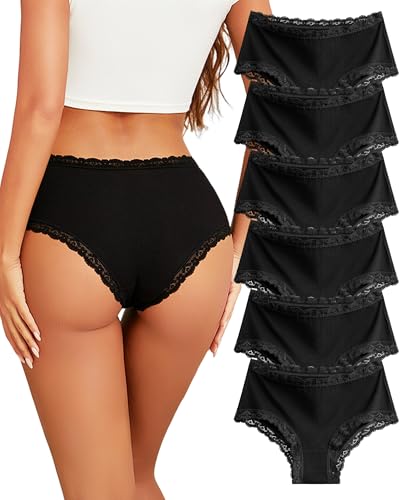 Image of Sth Big Cotton Underwear for Women High Waisted Womens Underwear Pack Sexy Lace Edge Bikini Cheeky Panties Girls Brief