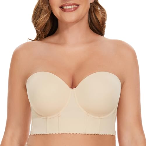Image of SEA BBOT Women Longline Strapless Bra Full Figure Corset Bra Hide Back Fat