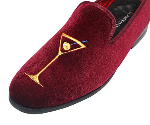 ELANROMAN Men's Loafers Velvet Embroidery Slip on Penny Party Wedding Prom Shoes3