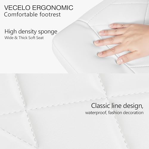 Image of VECELO Under Desk Footrest, PU Ergonomic Foot Rest with Wheels, Comfort Padding, Height Adjustable for Relieving Leg Pain, Stiffness, and etc, White