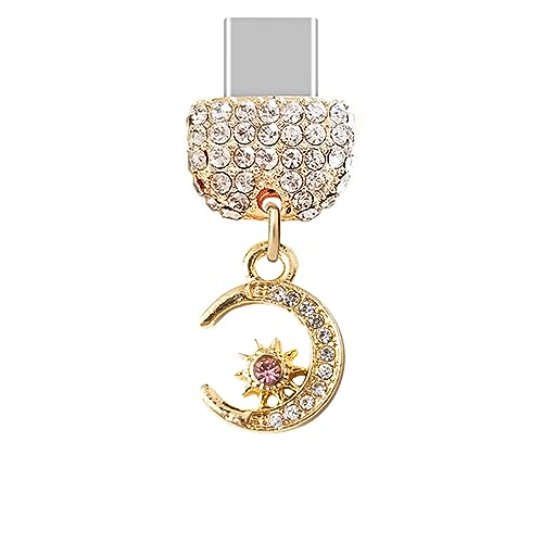 Elise & Fonda Tp218 Type-C Usb Charging Port Crystal Anti Dust Plug Tiny Moon And Star Cell Phone Charm For Samsung Galaxy/Huawei/Oneplus/Xiaomi/Oppo Android Phones  cover