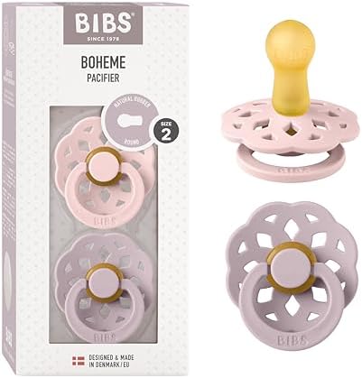 BIBS Boheme Schnuller 2er-Pack. BPA-frei., Kirschform Nippel. Naturkautschuk / Latex, Hergestellt in Dänemark. 6-18 Monate (2er Pack), Blossom / Dusky Lilac
