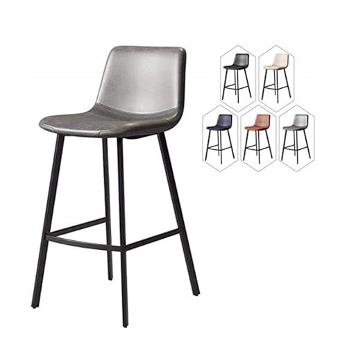 Backrest Bar Silla High Counter Modern Dining for Kitchen Pub Cafe por 330 Libras de Pierna de Metal de Asiento de Cuero Falso Grey,Sitting High 75cm