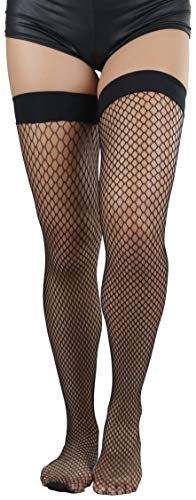 Image of ToBeInStyle Women's Wide Floral Lace Fishnet Thigh Hi Stockings