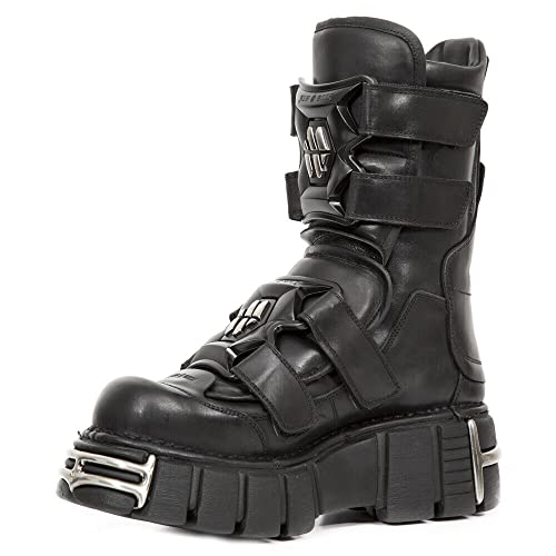 New Rock Boots M-422-S1 Unisex Metallic Black Leather Platform Gothic Boots4