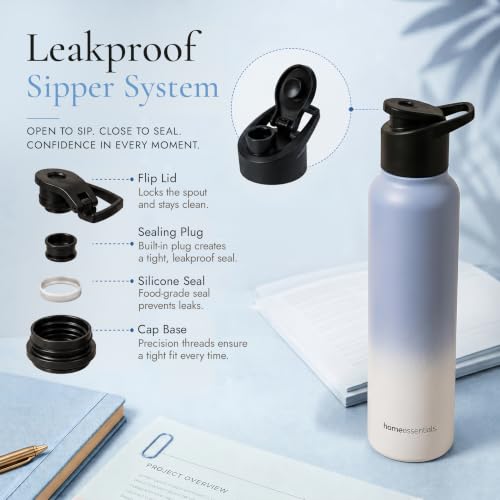 Image of HomeEssentials Premium Stainless Steel Water Bottle - Single-Wall 1000ml | Single-Wall Insulated Leakproof Stainless Steel Lid | Unbreakable, BPA-Free, Fridge Bottles for Home, Office, School, Travel