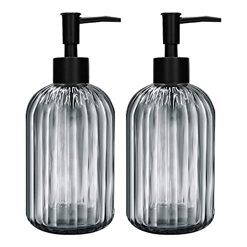 2 Stück Glas Seifenspender mit Schwarz Pumpe, 400ml Nachfüllbarer Pumpspender für Küche, Badezimmer Order Waschküche, Flüssigglasflasche für die Spülmittel, Shampoo, Spülung