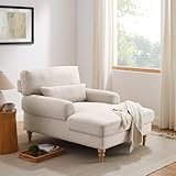 Condemo Modern Chaise Lounge Chair with Adjustable Backrest, Upholstered Indoor Leisure Sofa Recliner, Oversized Accent Chair Deep Seat Reading Armchair for Living Room, Bedroom, Office, Smoke White