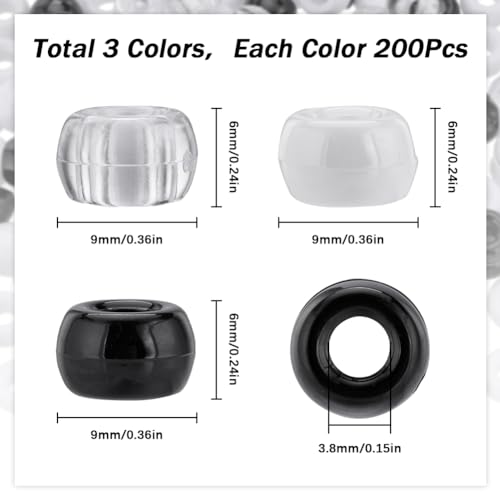 SUNNYCLUE 600Pcs Pony Beads Bulk 6x9mm Opaque Pony Beads Black White Plastic Bead Clear Transparent Pony Beads Kit Round Craft Beads for jewellery Making Beading Kits DIY Bracelets Keychain Supplies - Image 2