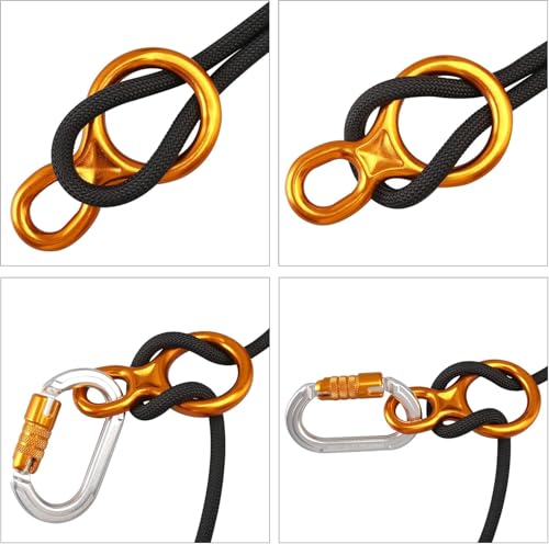 RESQT 35KN Abseiling Figure 8 Ring Rope Abseiling Device Aluminium Magnesium Alloy Safety Device with Curved Ear, Rappelling Equipment for Outdoor, Climbing, Hammock - Thumbnail 4