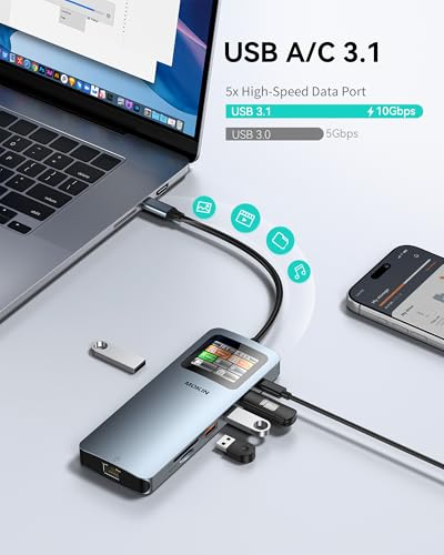 Image of MOKiN LCD USB C Docking Station Dual Monitor, 12 in 1 Laptop Docking Station Dual HDMI with 8K@30Hz, PD 100W, 2500Mbps, 5 * 10Gbps USBA /C 3.1, SD /microSD Card Reader, USB C Adapter for HP /Dell /Lenovo