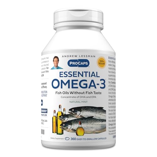 ANDREW LESSMAN Essential Omega-3 Mint - 360 Softgels - Ultra-Pure, High Potency Omega-3 Oils. High DHA, No Stomach Upset, No Contaminants, No Mercury. Small Easy to Swallow Softgels