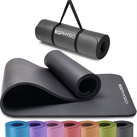 KG Physio Non Slip Yoga Mat - Thick Exercise Mat Ideal for HIIT, Pilates, Yoga and Home Workouts - Strap Included - Black - 183 x 60 x 1cm Cover