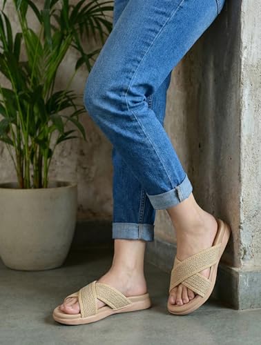 Image of Moshun Criss Cross Sandals for Women & Girls | Multi Strap & X Strap Flat Sandals, Bounce Back Technology Footbed with Adjustable Strap, Anti-Slip Sole | Lightweight Daily Wear Casual Slip-On Sandals
