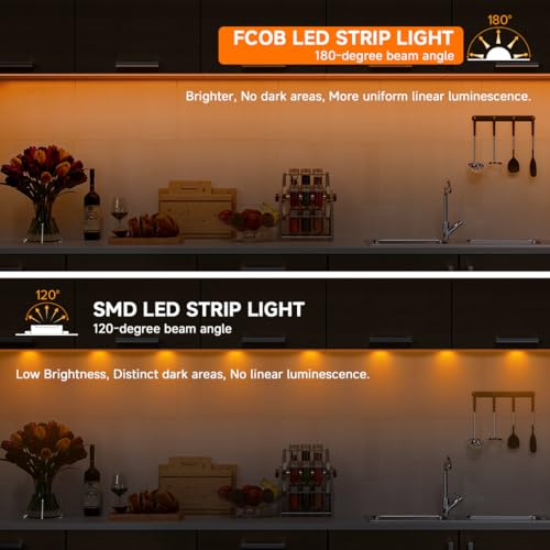 Image of BTF-LIGHTING FCOB COB LED Strip Lights 5V USB Powered Orange Color for TV | 3.28FT 320LEDs CRI90+ Dimmable Super Bright LED Light with 3M Tape for TV Backlight PC 3D Printer Cabinet Home DIY Lighting