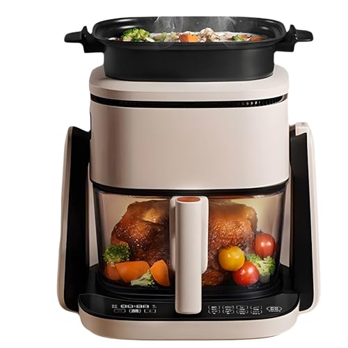 1100W 2-in-1 Glass Air Fryer Oven｜4L Basket & 1L Fry Pan with 360° Flip Technology｜Rotisserie Roasting Recrisp & Keep Warm Functions｜Compact Design for Space Saving