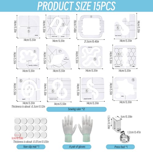Règles de courtepointe 15pcs en acrylique transparent pour patchwork - 2