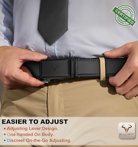 Image of BULLIANT Men Ratchet Belt 2 Pack, Click Sliding Leather Belt Adjustable for Gift Men Dress Casual Jeans 1 3 /8,Cut for Fit