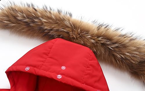 DINGDONG'S CLOSET Kid Boy Girl Winter Hooded Multi-Pocket Fur Down Parka Puffer Jacket+Snow Bibs 2-Piece Snowsuit Skisuit Set2