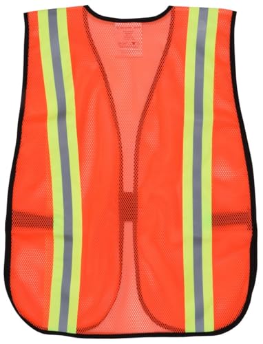 Image of MCR Safety V201R General Purpose Light Weight Polyester Mesh Safety Vest with 2-Inch Lime /Silver Reflective Stripe, with Elastic Strap On Each Side, Fluorescent Orange, One Size