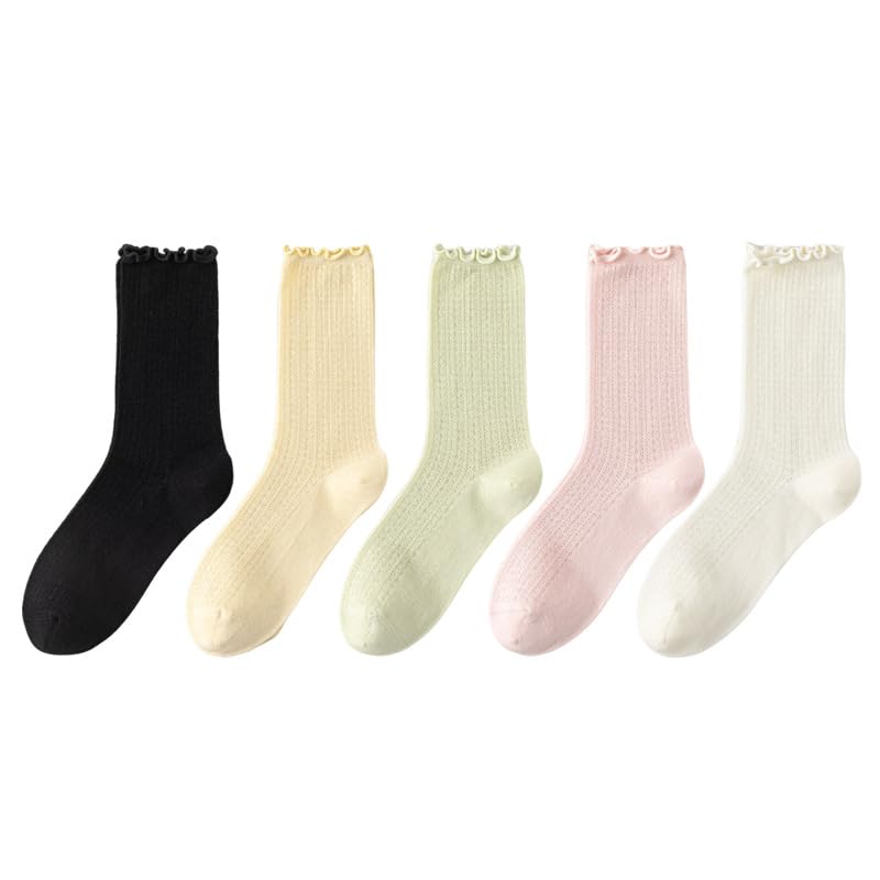 Pile of socks for girls in summer, mesh breathable, lightweight, boneless, ear edge, loose candy color, medium tube simple cotton socks