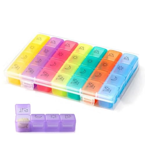 薬箱医薬箱防水薬箱、補充箱1週間4日収納箱小型収納箱便携帯週間シール急速補充物忘れ防止コンパクト薬収納箱整理と貯蔵薬物保管可能薬物、ビタミン、魚油、サプリメントなど(虹色)