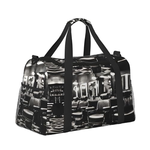 Barber Shop Monochrome Style print Weekender Overnight Carry On Bag Gym Luggage Bag Duffel Bag for Travel Women3