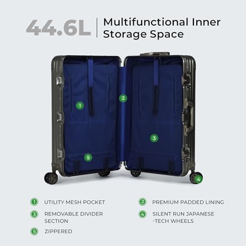 Image of Verage Luxe Secure Jet Full Aluminium Body (44 Liters) Cabin Size Luggage with Zipper Less Frame Closure & Dual TSA Clasp Locks Spinner Suitcase Trolley Bag (Golden, 20 inch / 57 Cms)