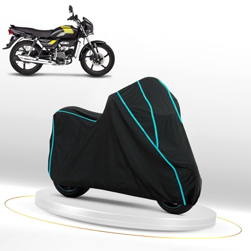 Image of Waterproof Bike Cover for Hero Splendor Plus | Dustproof, UV Heat Resistant & Windproof with Full Bottom Elastic, Heavy Duty Polyester Fabric, Triple Stitched - Black