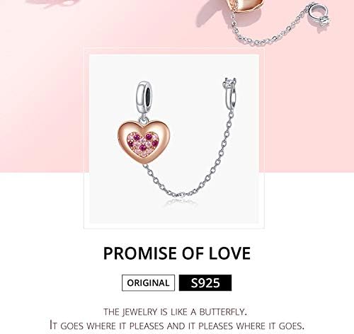 Clip Lock Spacer Stopper Charm Bead Love Heart Charm Bracelets for Women 925 Sterling Silver Safety Chain Charms for Pandora Bracelets - Image 2