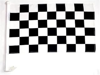 Checkered Black and White Car Flag 18'' x 12'' - Car Race Car Flags 30 x 45cm - Banner 18x12 INCHES Plastic Stick - Drapeau Damier Noir et Blanc AZ FLAG