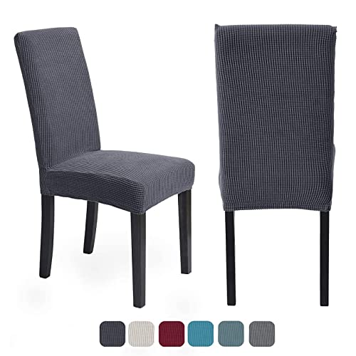 Stuhlhussen 6er Set Stuhlbezug plüsch Stretch Schonbezug Für Stühle Abnehmbare Waschbar Elastische Stuhlschutzbezüge Universal Esszimmer Esszimmerstühle Hochzeit Partys Deko (Metallic-Grau, 6 Stück) Cover