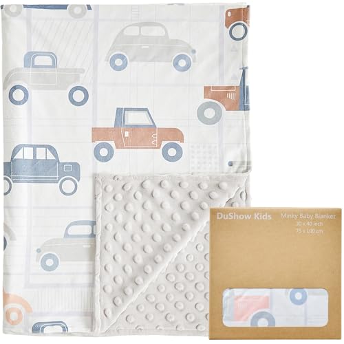 Image of DuShow Cars Baby Blanket for Boys - Ultra Soft Double Layer Minky Blanket with Dotted Backing, Lightweight Receiving Swaddle for Newborns & Toddlers, Nursery, Stroller, Carseat-30x40 Inches