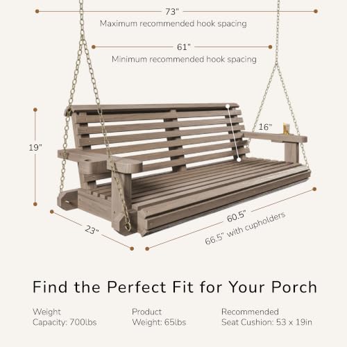 Image of Porchgate Amish Heavy Duty 800 Lb Roll Comfort Treated Porch Swing W /Chains (5 Foot, Warm Walnut Stain)