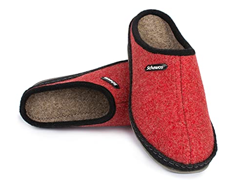 Schawos Filz Hausschuh für Damen, ungefüttert, Qualitäts-Pantoffel, mit anatomisch geformtem Fußbett und aktiver Fersendämpfung, ideal auch im Sommer, Modell: 132FSN (40 EU, Rot (132F), numeric_40) Cover